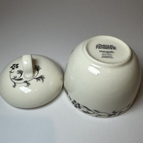 Pfaltzgraff Avenue Parisienne Sugar Bowl Kitchen Collectable Gray & White Floral - Picture 8 of 9